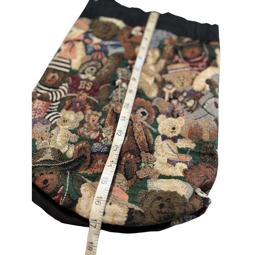 Vintage‎ 90s Teddy Bear Tapestry Bag Round Drawstring Backpack Kidcore Cottage